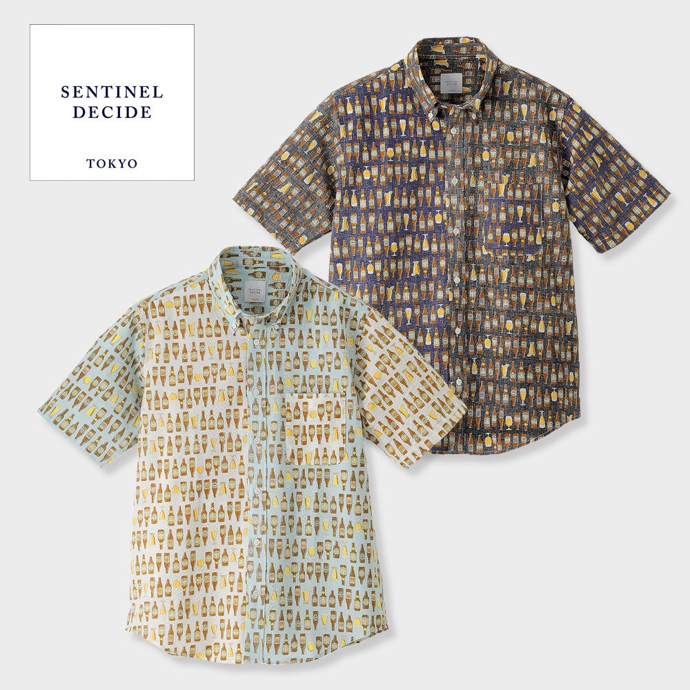 日本製 メンズ/SENTINEL DECIDE ビール柄リップル半袖シャツ | 大人