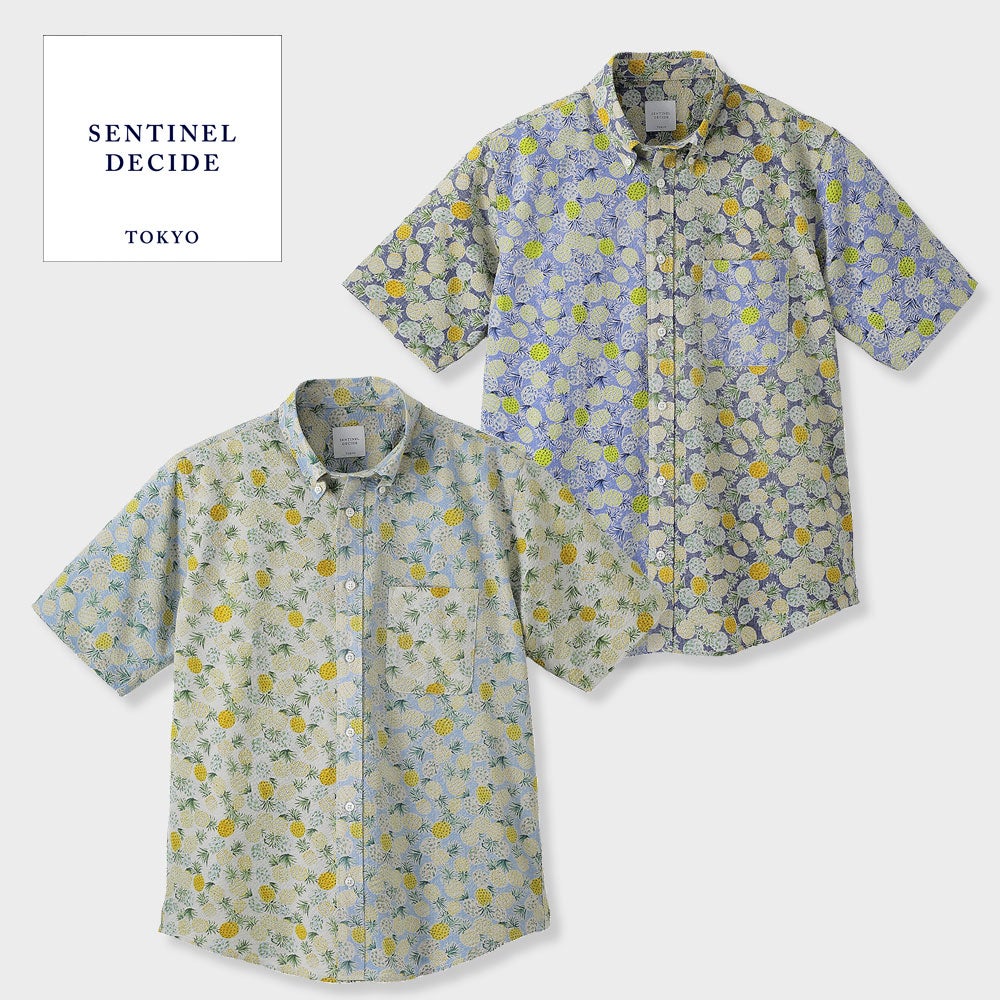 日本製 メンズ/SENTINEL DECIDE パイナップル柄リップル半袖シャツ